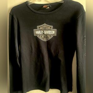 Harley Davidson Bejeweled and Glitter Ling Sleeve Shirt, size Medium